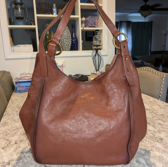 Frye Madison Cognac Leather Shoulder Hobo Bag - Picture 1 of 16